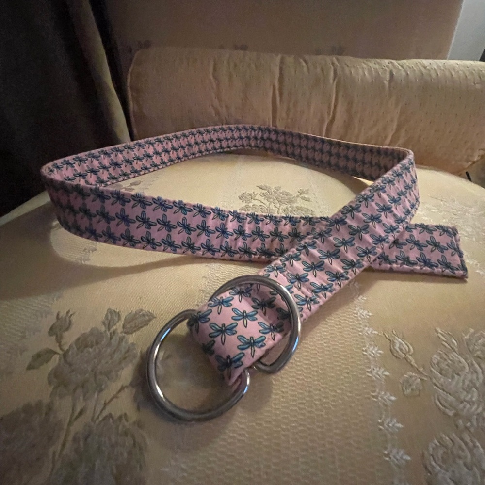 Pink Patterned dragonfly Belt with Silver Buckle